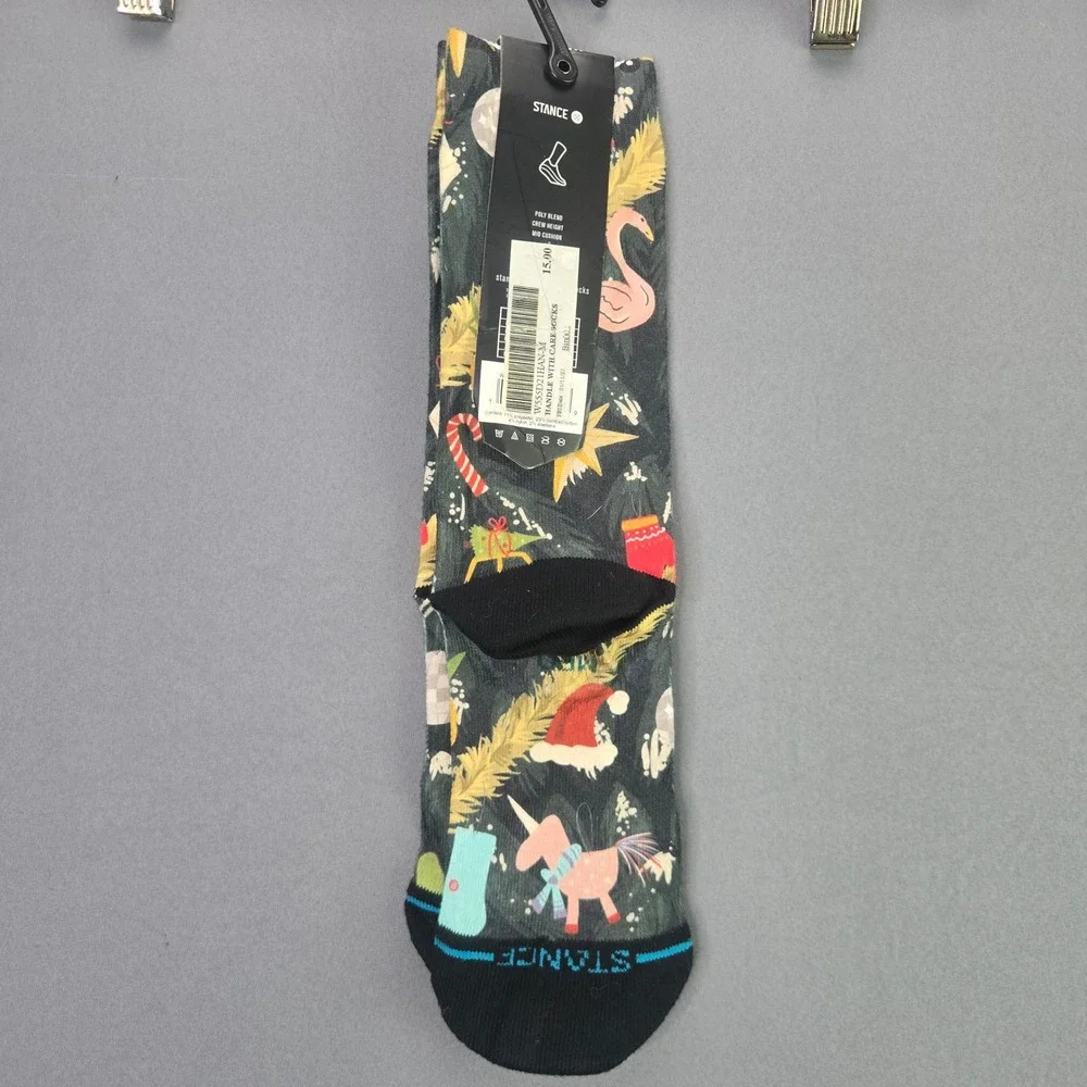 Stance Crew Socks Handle With Care Size M Green Holiday Flamingo Unicorn NWT
